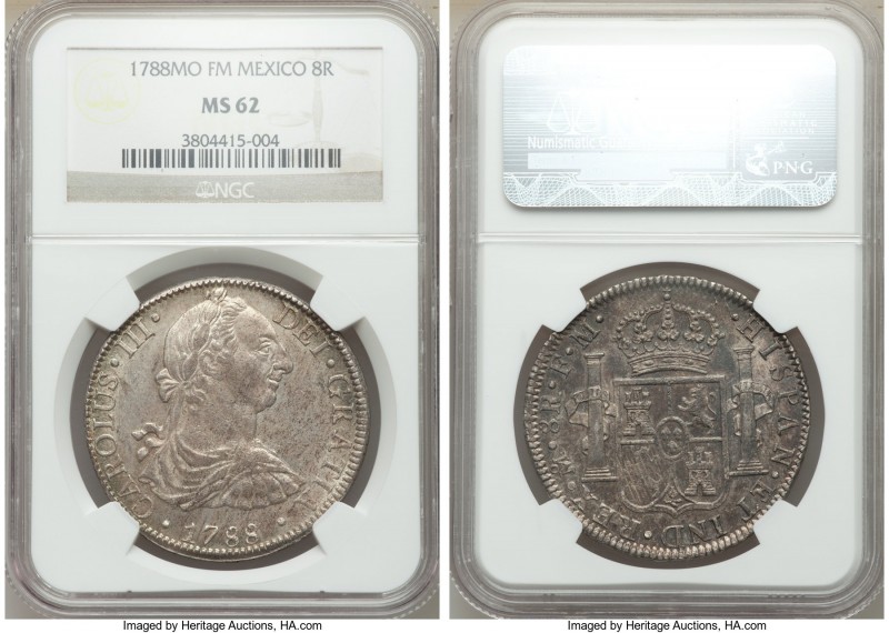 Charles III 8 Reales 1788 Mo-FM MS62 NGC, Mexico City mint, KM106.2a. Highly ref...