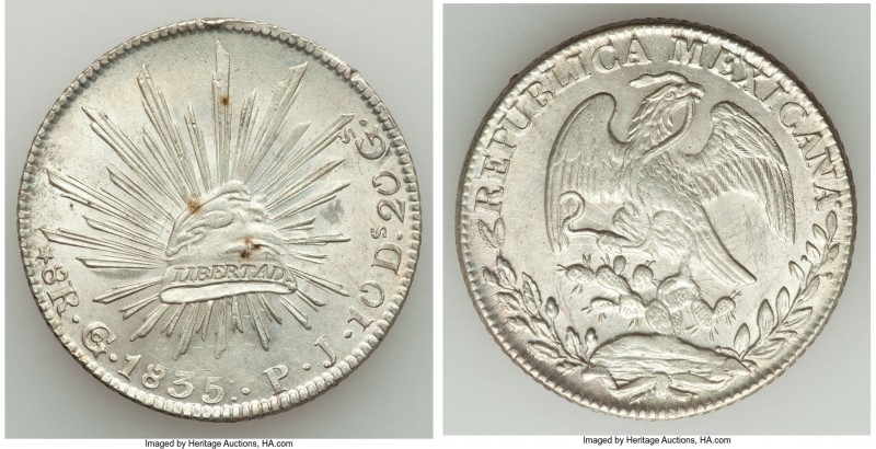 Republic 8 Reales 1835 Go-PJ AU (Rim Bumps), Guanajuato mint, KM377.8. 38mm. 27....