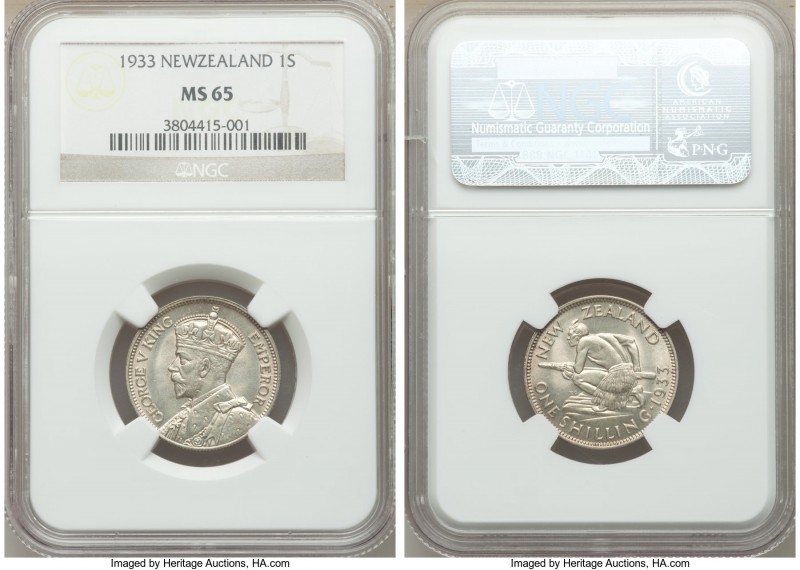 George V Shilling 1933 MS65 NGC, KM3. Unmarked fields with mint bloom surroundin...