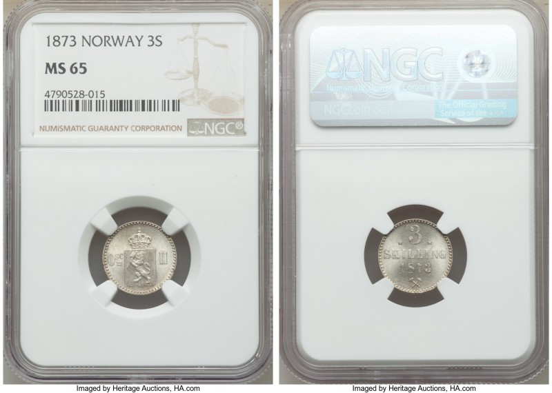 Oscar II 3 Skilling 1873 MS65 NGC, Kongsberg mint, KM338.2.

HID09801242017

© 2...