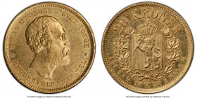 Oscar II gold 20 Kroner 1877 MS62 PCGS, Kongsberg mint, KM355. Mintage: 38,000. The second lowest mintage date in the series, and one which rarely sur...