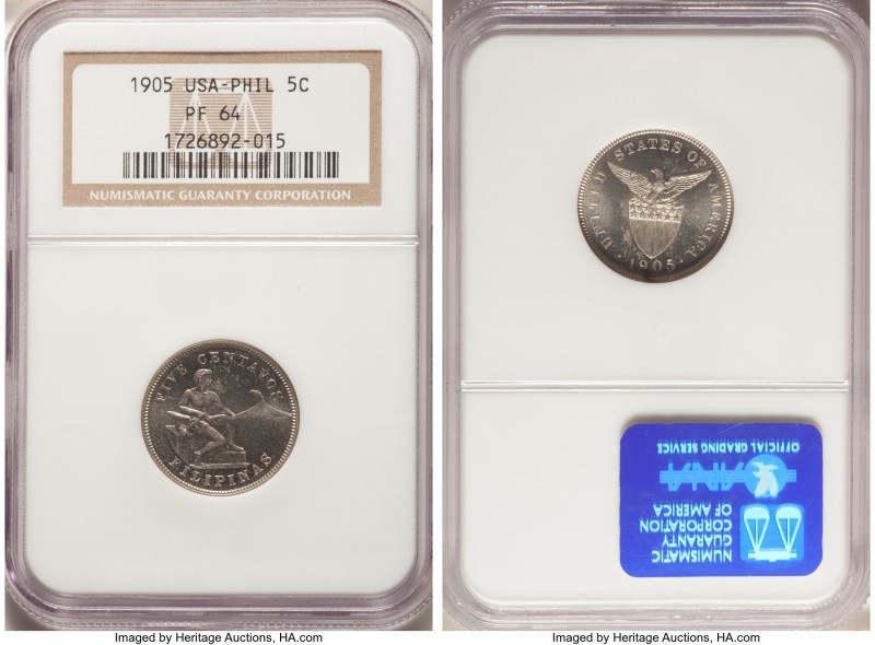 USA Administration Proof 5 Centavos 1905 PR64 NGC, KM164. Mintage: 471. Lowest m...