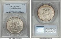 USA Administration Pair of Certified Pesos 1908-S PCGS, 1) Peso - MS61 2) Peso - AU55 San Francisco mint, KM172. Sold as is, no returns. 

HID09801242...