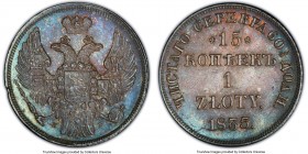 Nicholas I of Russia 15 Kopecks (Zloty) 1835-ΗГ MS62 PCGS, St. Petersburg mint, KM-C129. Violet and blue toning. 

HID09801242017

© 2020 Heritage Auc...