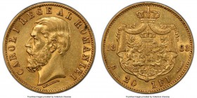 Carol I gold 20 Lei 1883-B AU58 PCGS, Bucharest mint, KM20. AGW 0.1867 oz. 

HID09801242017

© 2020 Heritage Auctions | All Rights Reserved