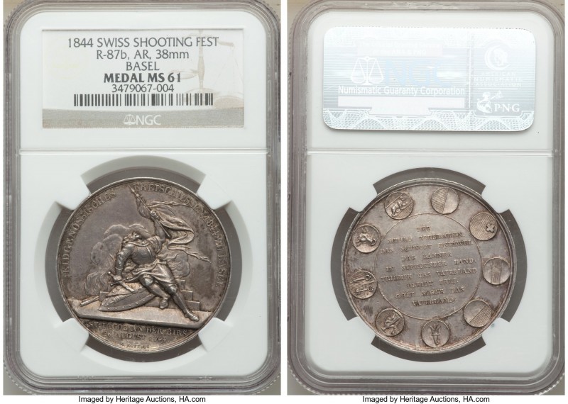 Basel. Canton silver "Shooting Festival" Medal 1844 MS61 NGC, Richter-87b. 38mm....