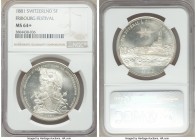 Confederation "Fribourg Shooting Festival" 5 Francs 1881 MS64+ NGC, KM-XS15, HMZ-2-1343m. Mintage: 30,000. One year type with semi-prooflike fields, f...