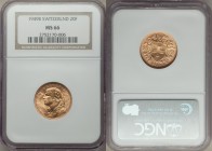Confederation gold 20 Francs 1949-B MS66 NGC, Bern mint, KM35.2. AGW 0.1867 oz. 

HID09801242017

© 2020 Heritage Auctions | All Rights Reserved