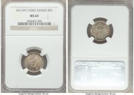 French Protectorate. Muhammad al-Habib Bey 50 Centimes AH 1347 (1928)-A MS64 NGC, Paris mint, KM249. Lighter shades of teal, red and gold toning. 

HI...