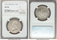 Republic 50 Centesimos 1916-(ba) AU58 NGC, Buenos Aires mint, KM22. Pastel yellow and gray toning over highly prooflike fields, hairlines and contact ...