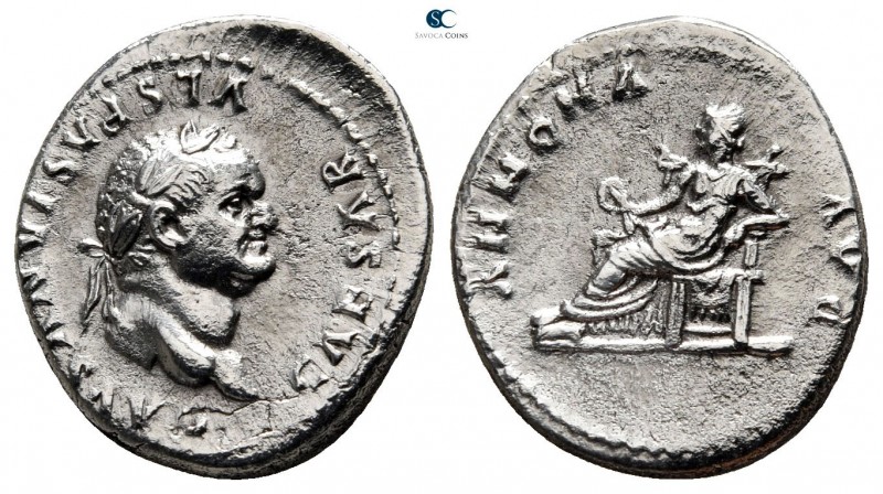 Vespasian AD 69-79. Rome
Denarius AR

19mm., 3,07g.



very fine
