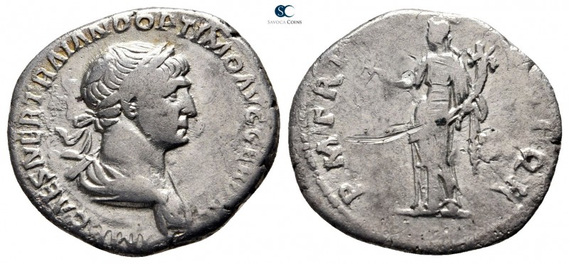 Trajan AD 98-117. Rome
Denarius AR

19mm., 2,83g.



very fine