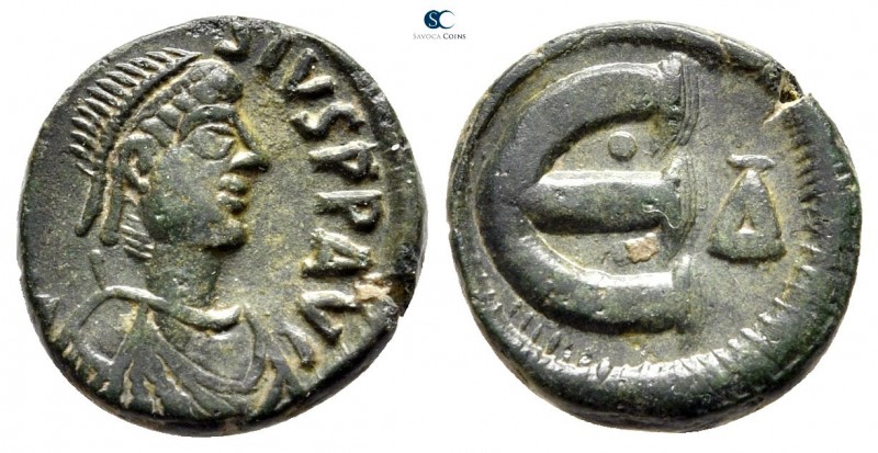 Anastasius I AD 491-518. Constantinople
Pentanummium Æ

13mm., 1,90g.



...