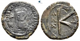 Justin II AD 565-578. Thessalonica. Half follis Æ