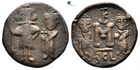Constans II, with Constantine IV, Heraclius, and Tiberius AD 641-668. Sicily . Follis Æ