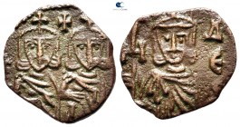 Constantine V Copronymus, with Leo IV and Leo III. AD 741-775. Syracuse. Follis Æ