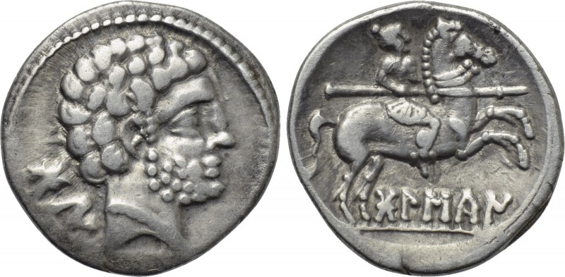 IBERIA. Bolskan. Denarius (Circa 80-72 BC). 

Obv: Bare male head right.
Rev:...