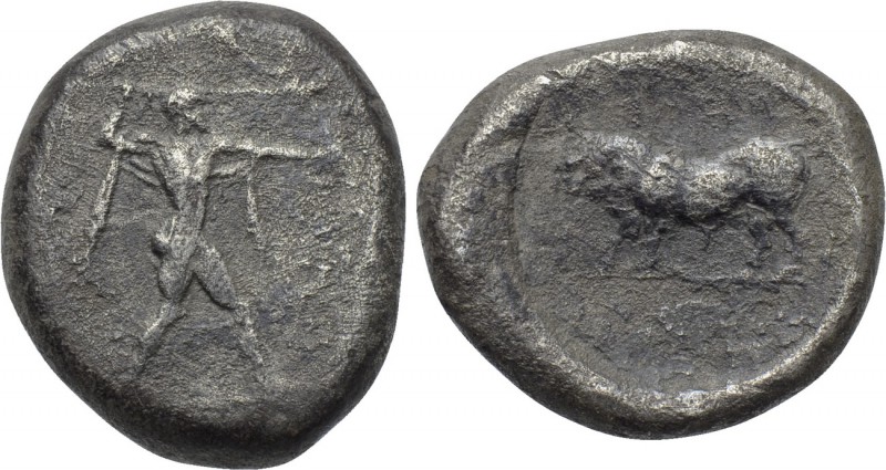 LUCANIA. Poseidonia. Nomos (Circa 470-445 BC). 

Obv: Poseidon advancing right...