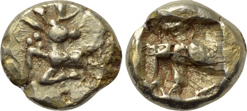 IONIA. Ephesos. Phanes (Circa 625-600 BC). EL Hemihekte.

Obv: Forepart of sta...