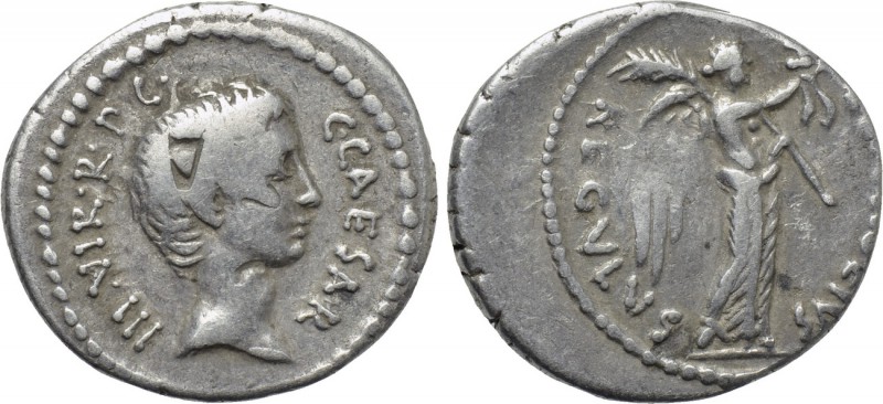 OCTAVIAN. Denarius (42 BC). Rome. L. Livineius Regulus, moneyer.

Obv: C CAESA...
