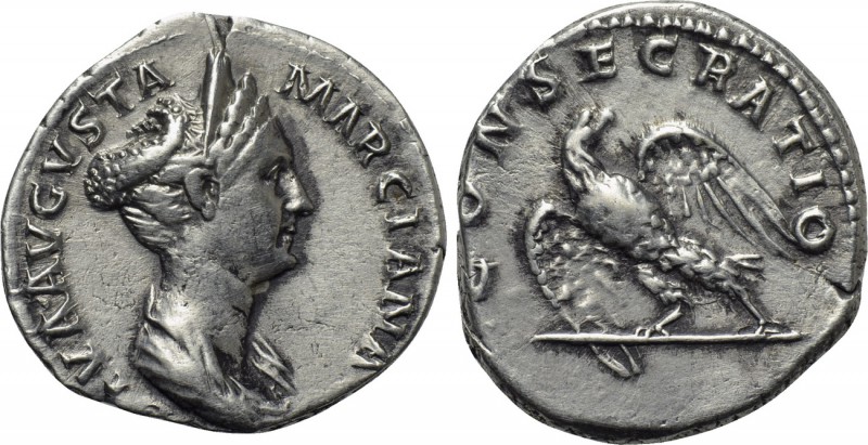 DIVA MARCIANA (Died 105-112/4). Denarius. Rome.

Obv: DIVA AVGVSTA MARCIANA.
...