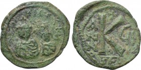 HERACLIUS, with HERACLIUS CONSTANTINE (610-641). Half Follis. Seleucis Isauriae. Dated RY 7 (616/7).