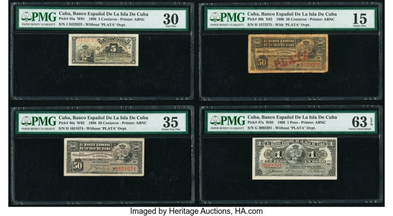 Cuba Banco Espanol de la Isla de Cuba 5; 50; 50 Centavos 1 Peso 1896 Pick 45a; 4...