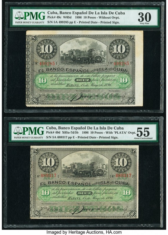 Cuba Banco Espanol de la Isla de Cuba 10 Pesos 1896 Pick 49c; 49d PMG Very Fine ...