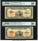 Cuba Republica de Cuba 5 Pesos 1945; 1949 Pick 70f; 70h PMG Very Fine 20; Very Fine 30. Two date variety examples. From the El Don Diego Luna Collecti...