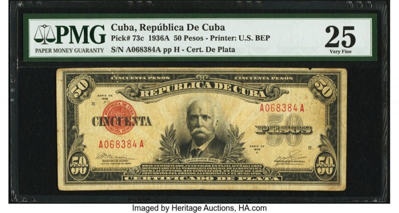 Cuba Republica de Cuba 50 Pesos 1936A Pick 73c PMG Very Fine 25. From the El Don...