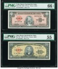 Cuba Banco Nacional de Cuba 10; 20 Pesos 1960 Pick 79b; 80c PMG Gem Uncirculated 66 EPQ; About Uncirculated 55. Two denomination examples. From the El...