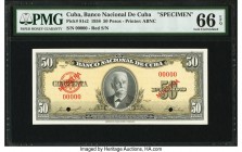 Cuba Banco Nacional de Cuba 50 Pesos 1958 Pick 81s2 Specimen PMG Gem Uncirculated 66 EPQ. Two POCs are present. From the El Don Diego Luna Collection
...