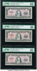 Cuba Banco Nacional de Cuba 100 Pesos 1950; 1954; 1958 Pick 82a; 82b; 82c PMG Choice Uncirculated 64 EPQ; Extremely Fine 40 EPQ; Choice About Unc 58 E...