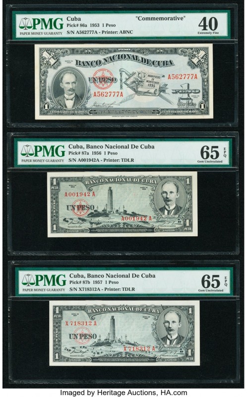 Cuba Banco Nacional de Cuba 1 Peso 1953; 1956; 1957 Pick 86a; 87a; 87b PMG Extre...