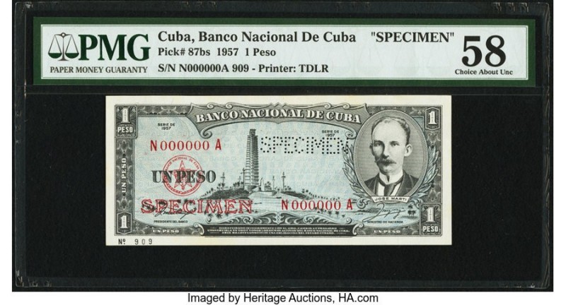 Cuba Banco Nacional de Cuba 1 Peso 1957 Pick 87bs Specimen PMG Choice About Unc ...