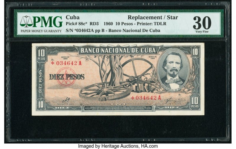Cuba Banco Nacional de Cuba 10 Pesos 1960 Pick 88c* PMG Very Fine 30. Replacemen...