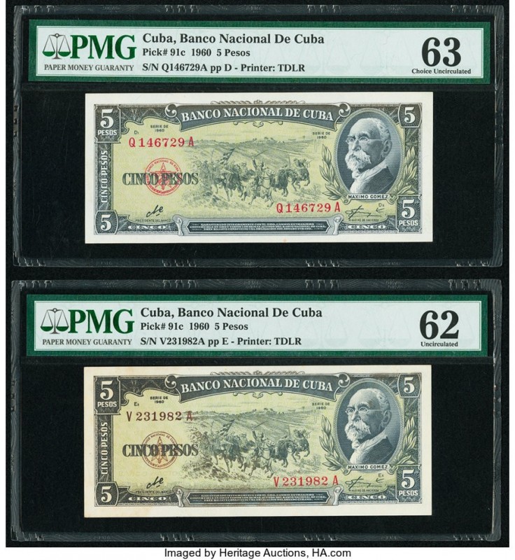 Cuba Banco Nacional de Cuba 5 Pesos 1960 Pick 91c PMG Choice Uncirculated 63; Un...