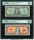 Cuba Banco Nacional de Cuba 5; 100 Pesos 1960; 1959 Pick 92a; 93a PMG Choice Uncirculated 64; Gem Uncirculated 65 EPQ. Two denomination varieties. Fro...