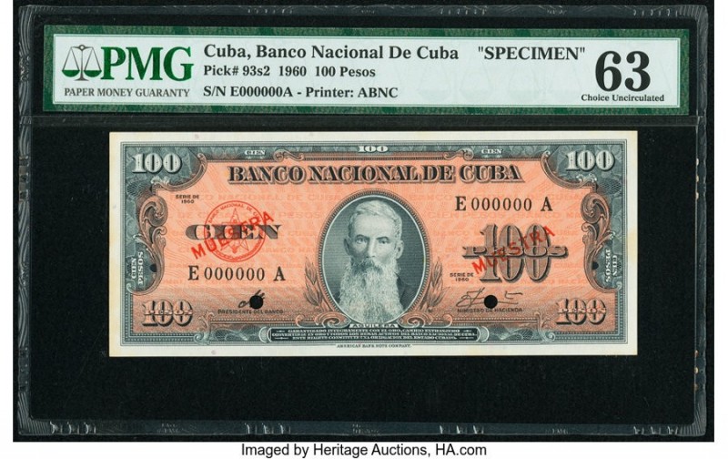 Cuba Banco Nacional de Cuba 100 Pesos 1960 Pick 93s2 Specimen PMG Choice Uncircu...