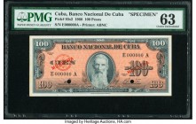 Cuba Banco Nacional de Cuba 100 Pesos 1960 Pick 93s2 Specimen PMG Choice Uncirculated 63. Two POCs are present. From the El Don Diego Luna Collection
...