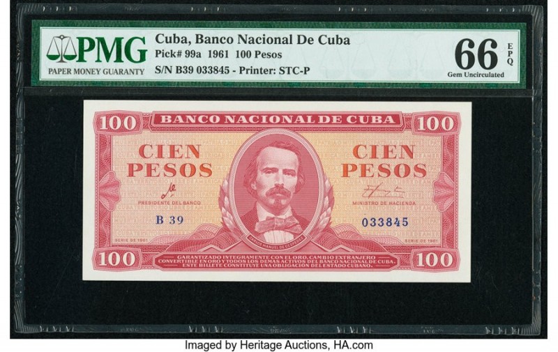 Cuba Banco Nacional de Cuba 100 Pesos 1961 Pick 99a PMG Gem Uncirculated 66 EPQ....