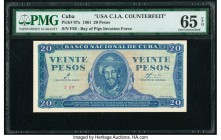 Cuba Banco Nacional de Cuba 20 Pesos 1961 Pick 97x C.I.A. Counterfeit PMG Gem Uncirculated 65 EPQ. Prefix F69 without serial number variety. From the ...