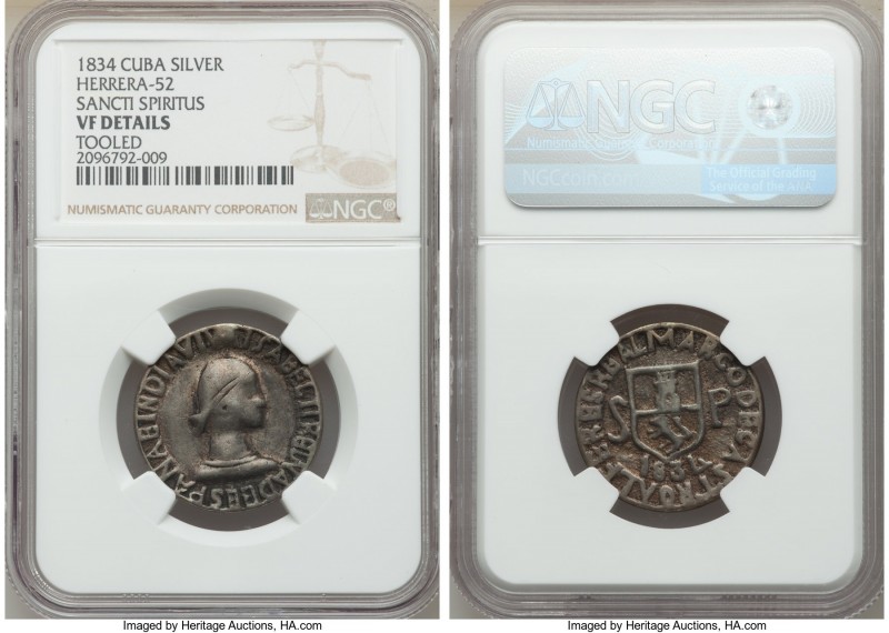 Isabel II silver "Sancti Spiritus" Proclamation Medal 1834 VF Details (Tooled) N...