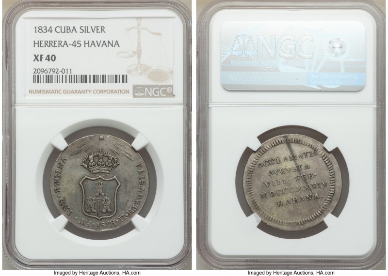 Isabel II 6-Piece Lot of Certified Proclamation Medals 1834 NGC, 1) "Havana" Pro...