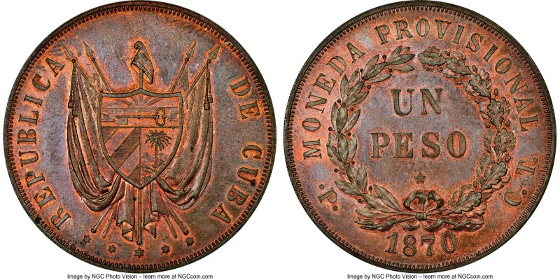 Provisional Republic copper Proof Pattern Peso 1870 P-CT PR62 Red and Brown NGC,...
