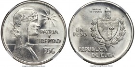 Republic "ABC" Peso 1936 MS65 NGC, KM22. Conditionally scarce for the type, with frosty, lustrous surfaces. From the El Don Diego Luna Collection

HID...