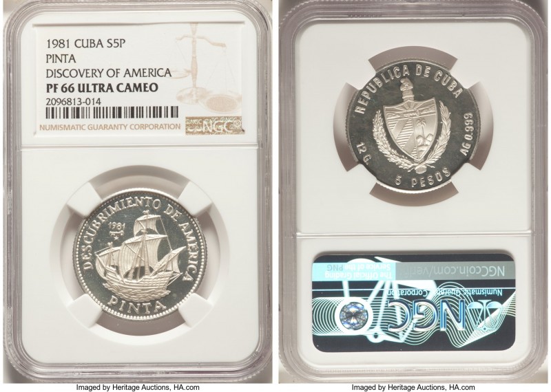 Republic 4-Piece Lot of Certified Proof 5 Pesos Ultra Cameo NGC, 1) "Pinta - Dis...