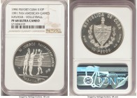 Republic silver Proof Piefort "Volleyball" 10 Pesos 1990 PR68 Ultra Cameo NGC, KM-P38. Mintage: 100. "1991 Pan-American Games - Havana" issue. From th...