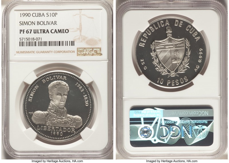 Republic 4-Piece Lot of Certified Proof 10 Pesos Ultra Cameo NGC, 1) "Simon Boli...