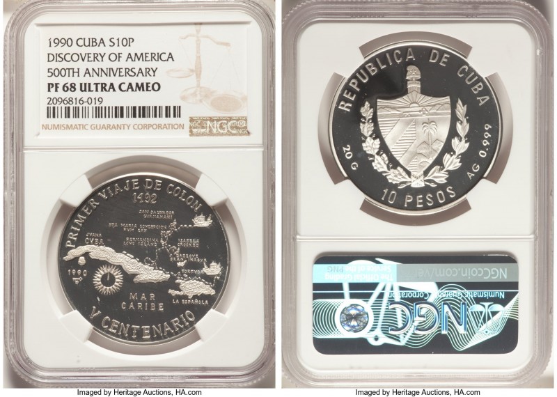 Republic 4-Piece Lot of Certified Proof 10 Pesos Ultra Cameo NGC, 1) "Discovery ...